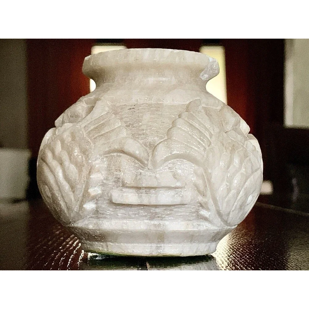 Vintage Chinese Hand Carved Soapstone Vase Double Koi Fish Motif Asian Decor
